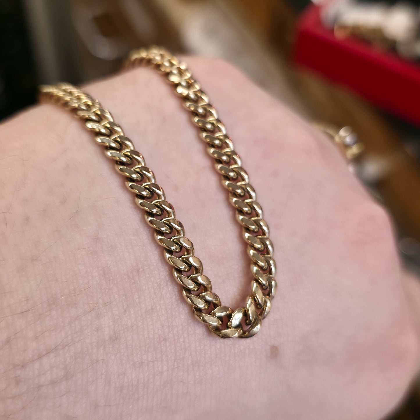 9ct Yellow Gold Hollow Link Chunk Curb Chain Necklace 19 inch / 48cm