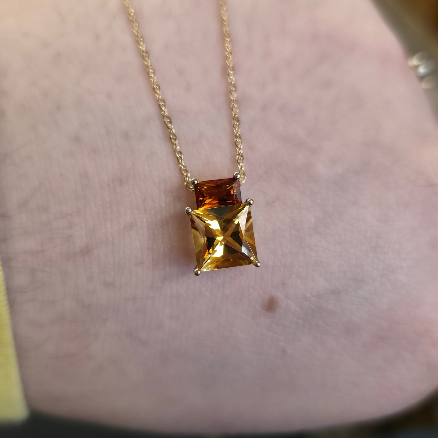9ct Yellow Gold Two-Tone Yellow And Brown Citrine Pendant And Chain Necklace
