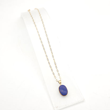 9ct Yellow Gold Oval Cut Lapis Lazuli Panel Pendant And Chain Necklace