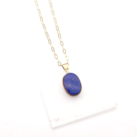 9ct Yellow Gold Oval Cut Lapis Lazuli Panel Pendant And Chain Necklace