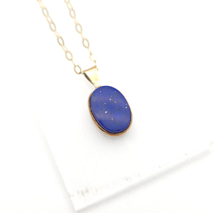 9ct Yellow Gold Oval Cut Lapis Lazuli Panel Pendant And Chain Necklace