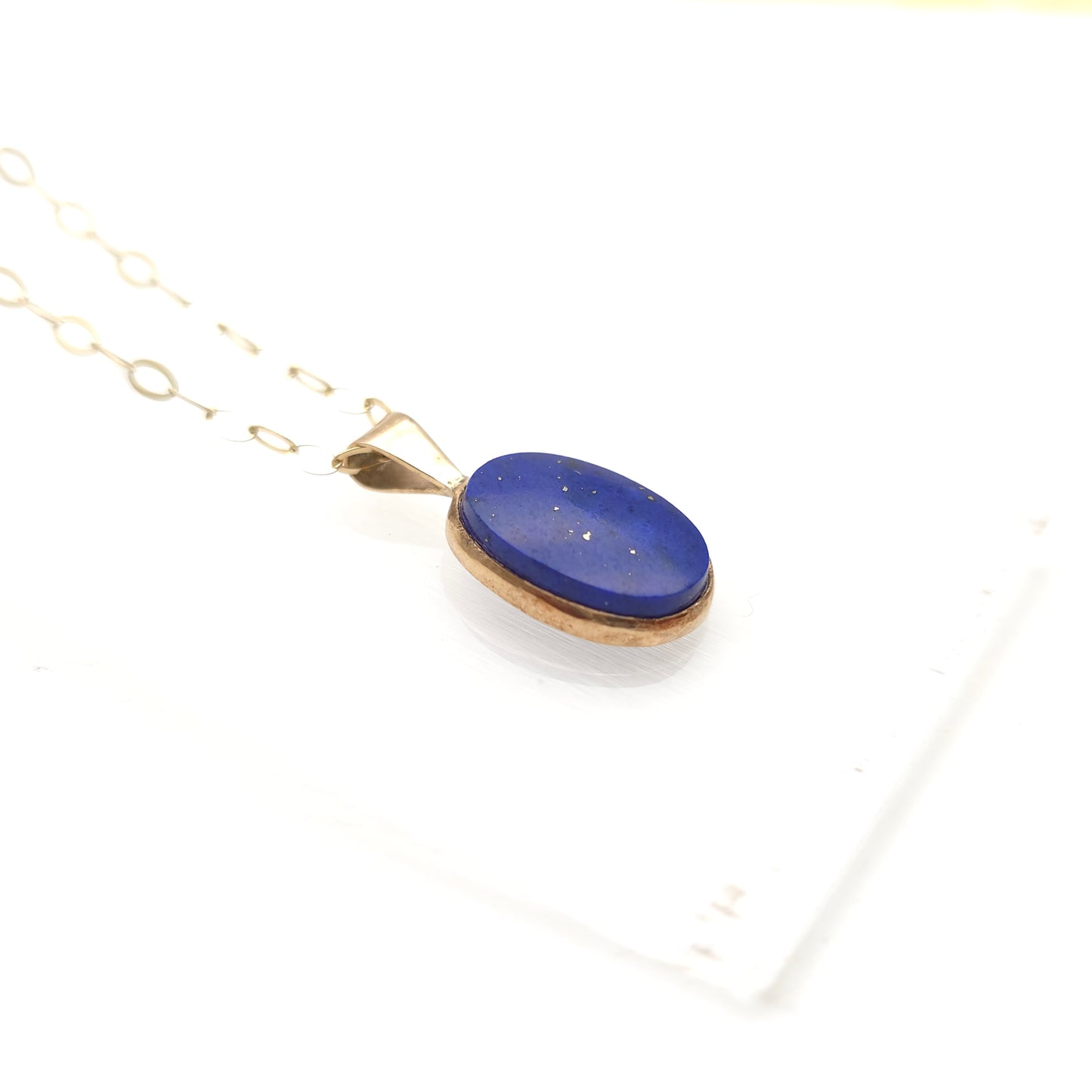 9ct Yellow Gold Oval Cut Lapis Lazuli Panel Pendant And Chain Necklace