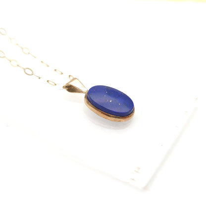 9ct Yellow Gold Oval Cut Lapis Lazuli Panel Pendant And Chain Necklace