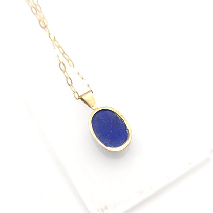 9ct Yellow Gold Oval Cut Lapis Lazuli Panel Pendant And Chain Necklace
