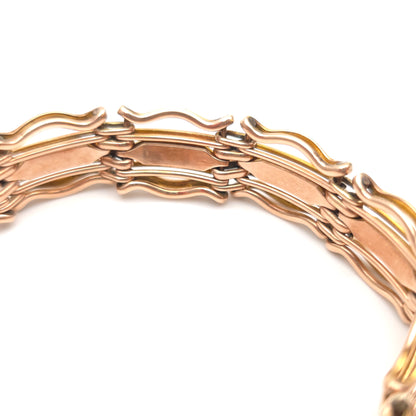 9ct Rose Gold Antique Wavy Gate Link Style Bracelet With Safety Chain