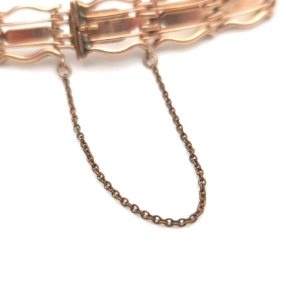 9ct Rose Gold Antique Wavy Gate Link Style Bracelet With Safety Chain