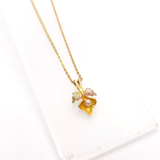 9ct Multi-Tone Gold Landstrom's Black Hills Gold And Pearl Pendant Necklace