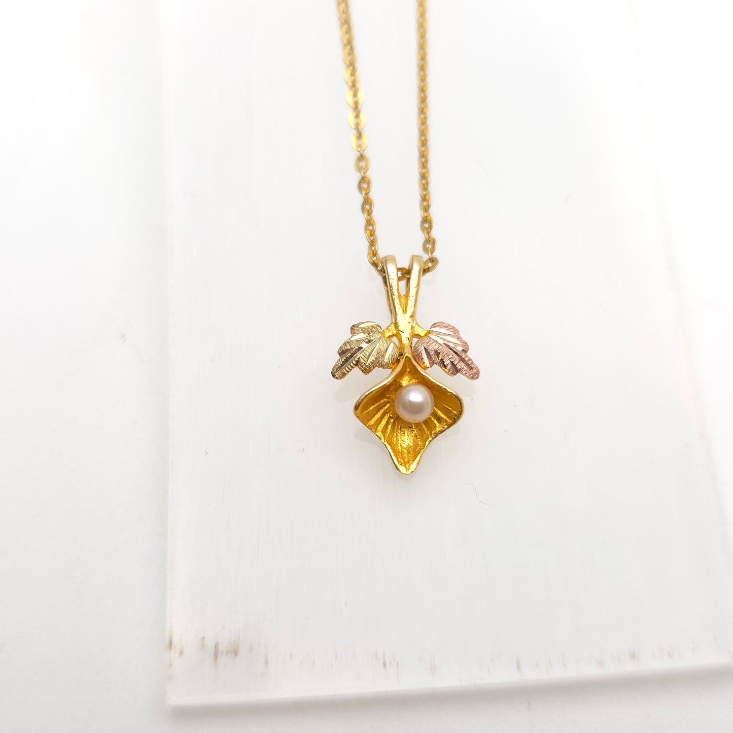 9ct Multi-Tone Gold Landstrom's Black Hills Gold And Pearl Pendant Necklace