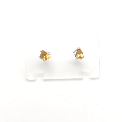 9ct White Gold Small Pear Cut Yellow Citrine Stud Earrings