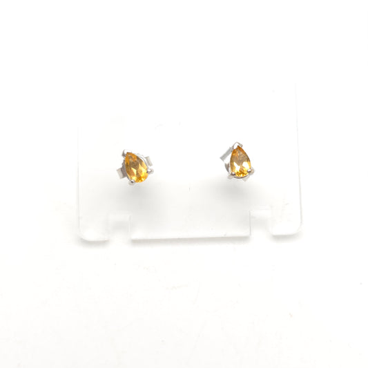 9ct White Gold Small Pear Cut Yellow Citrine Stud Earrings