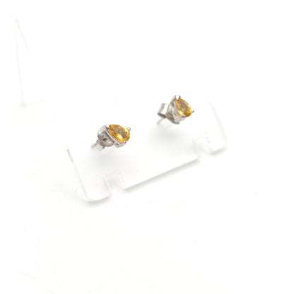 9ct White Gold Small Pear Cut Yellow Citrine Stud Earrings