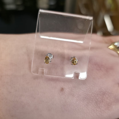 9ct White Gold Small Pear Cut Yellow Citrine Stud Earrings