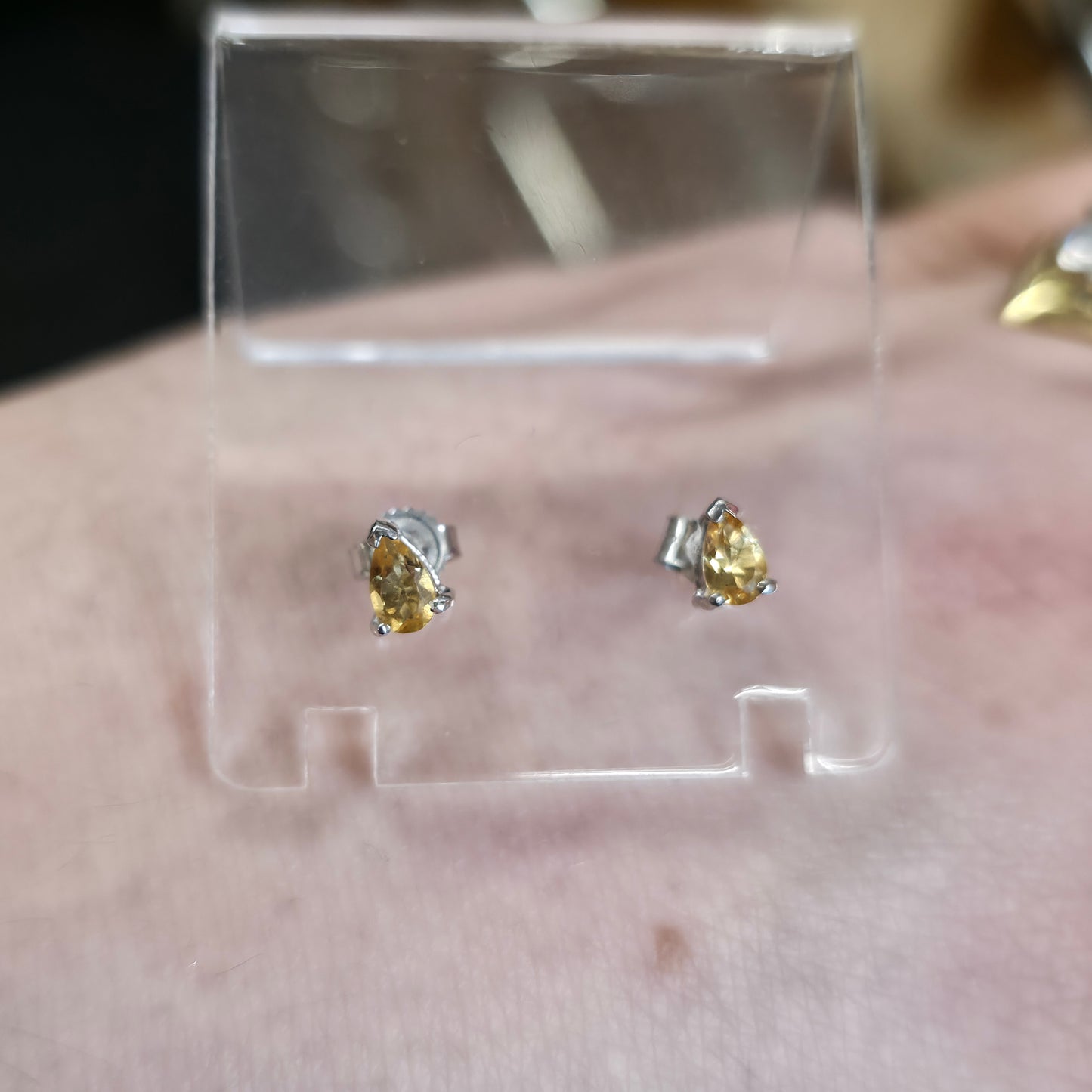 9ct White Gold Small Pear Cut Yellow Citrine Stud Earrings