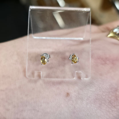 9ct White Gold Small Pear Cut Yellow Citrine Stud Earrings