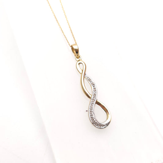 9ct Yellow And White Gold Diamond Set Triple Loop Pendant And Chain Necklace