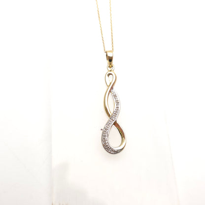 9ct Yellow And White Gold Diamond Set Triple Loop Pendant And Chain Necklace