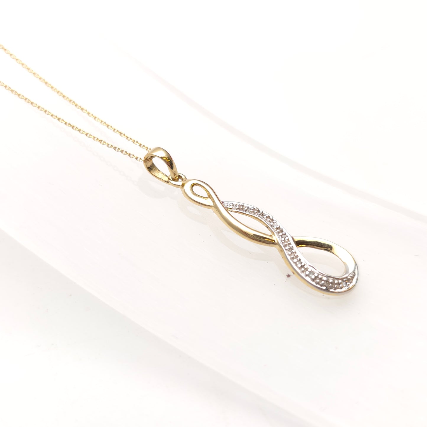 9ct Yellow And White Gold Diamond Set Triple Loop Pendant And Chain Necklace