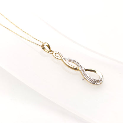 9ct Yellow And White Gold Diamond Set Triple Loop Pendant And Chain Necklace