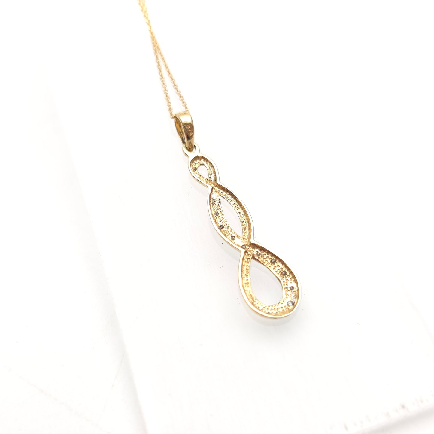 9ct Yellow And White Gold Diamond Set Triple Loop Pendant And Chain Necklace