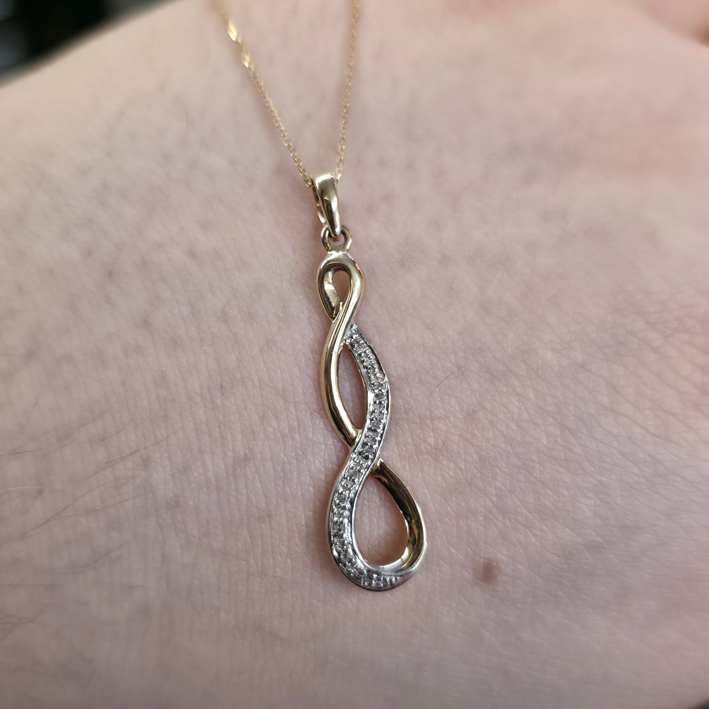 9ct Yellow And White Gold Diamond Set Triple Loop Pendant And Chain Necklace