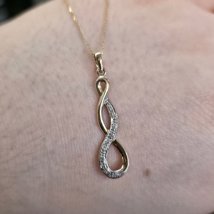 9ct Yellow And White Gold Diamond Set Triple Loop Pendant And Chain Necklace