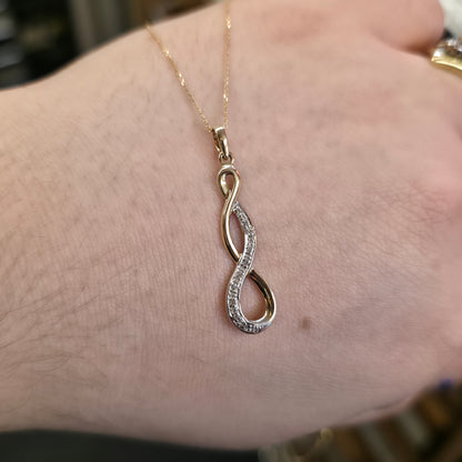 9ct Yellow And White Gold Diamond Set Triple Loop Pendant And Chain Necklace