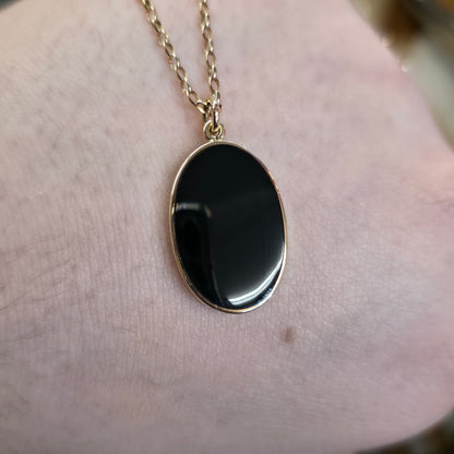 9ct Yellow Gold Vintage Double Sided Oval Onyx Panel Pendant