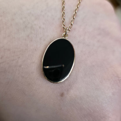 9ct Yellow Gold Vintage Double Sided Oval Onyx Panel Pendant