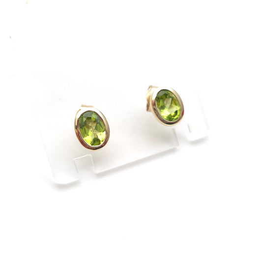 9ct Yellow Gold Oval Bezel Set Peridot Stud Earrings