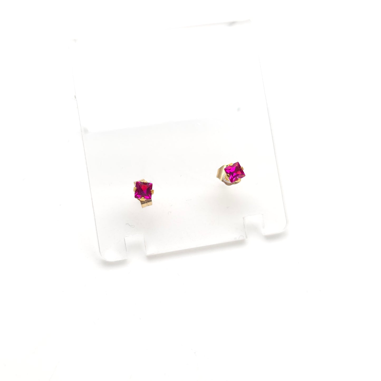 9ct Yellow Gold Small Princess Square Cut Synthetic Ruby Stud Earrings