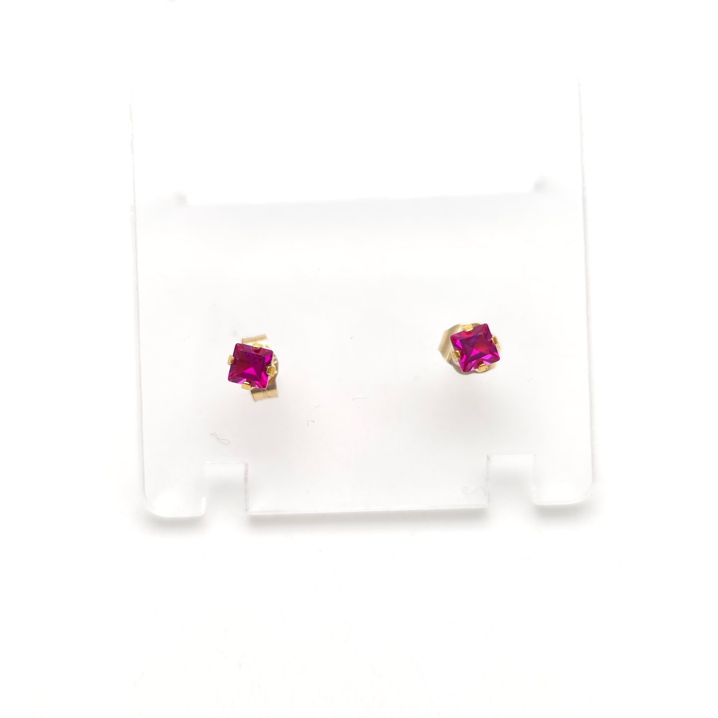 9ct Yellow Gold Small Princess Square Cut Synthetic Ruby Stud Earrings