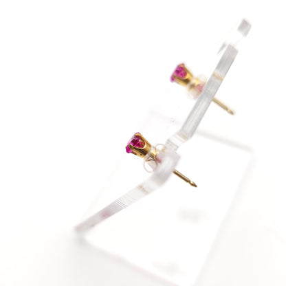 9ct Yellow Gold Small Princess Square Cut Synthetic Ruby Stud Earrings