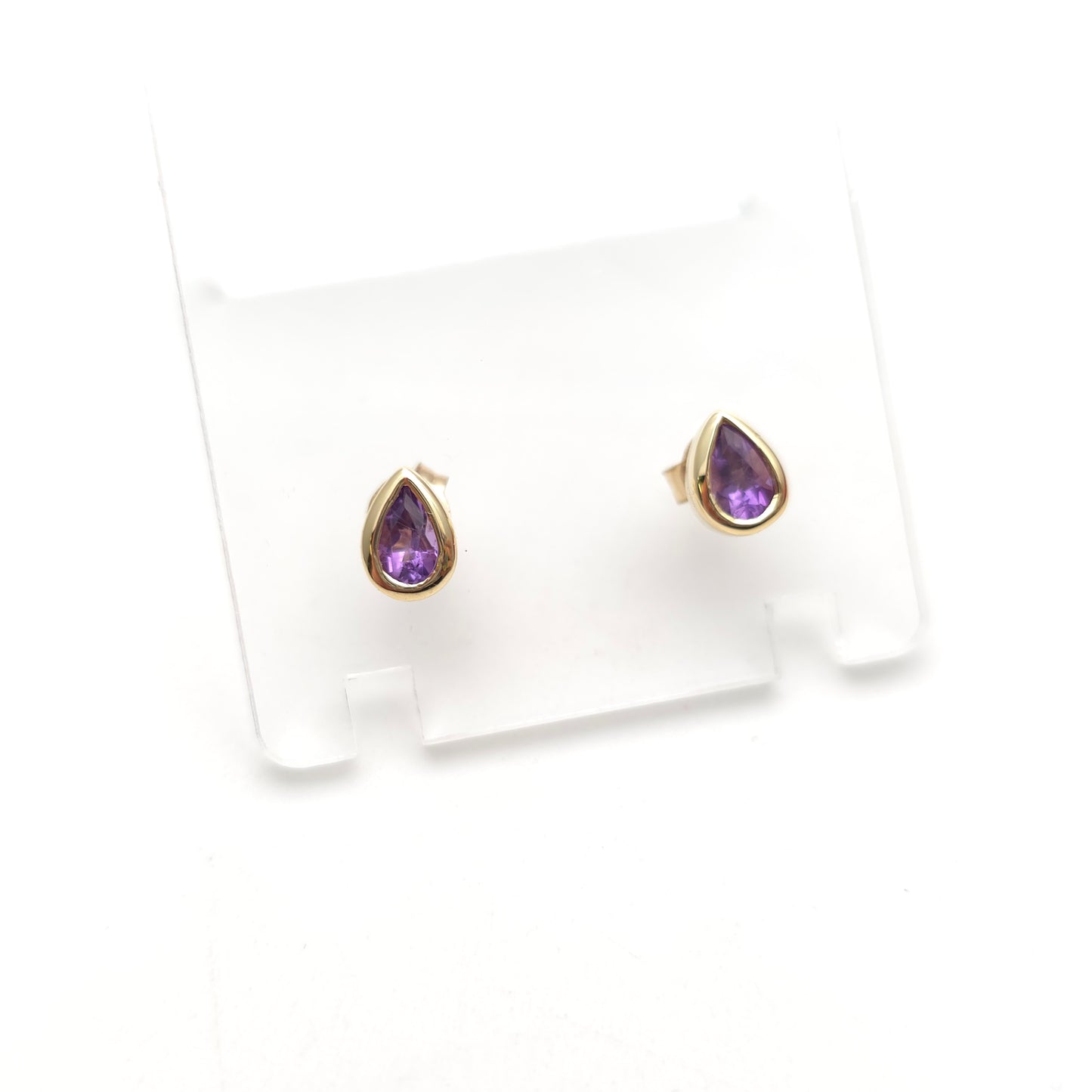 9ct Yellow Gold Small Pear Teardrop Shaped Amethyst Solitaire Stud Earrings