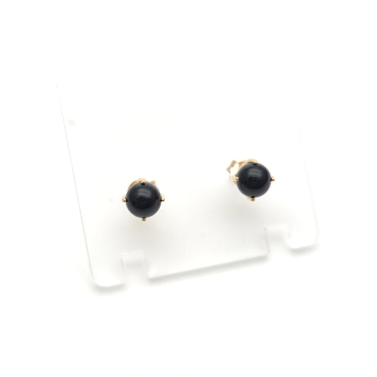 9ct Yellow Gold Vintage Black Onyx Sphere Bead Stud Earrings