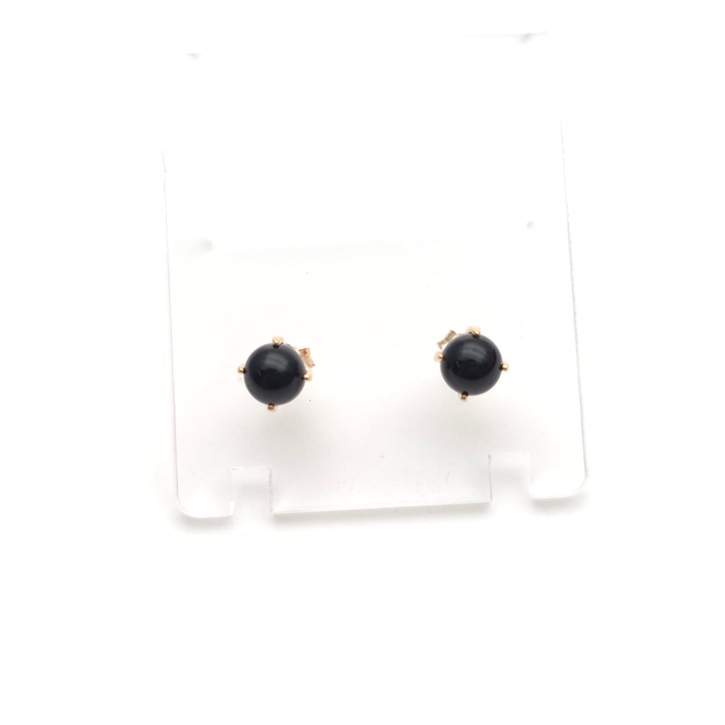 9ct Yellow Gold Vintage Black Onyx Sphere Bead Stud Earrings