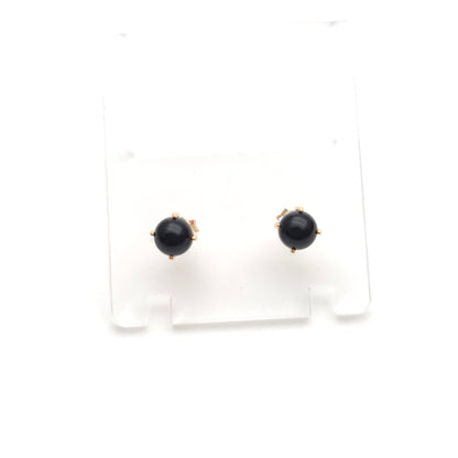 9ct Yellow Gold Vintage Black Onyx Sphere Bead Stud Earrings