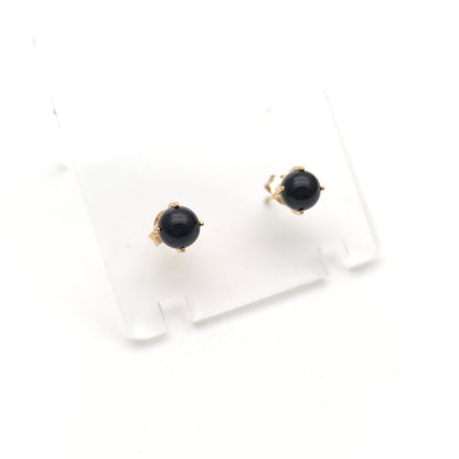 9ct Yellow Gold Vintage Black Onyx Sphere Bead Stud Earrings
