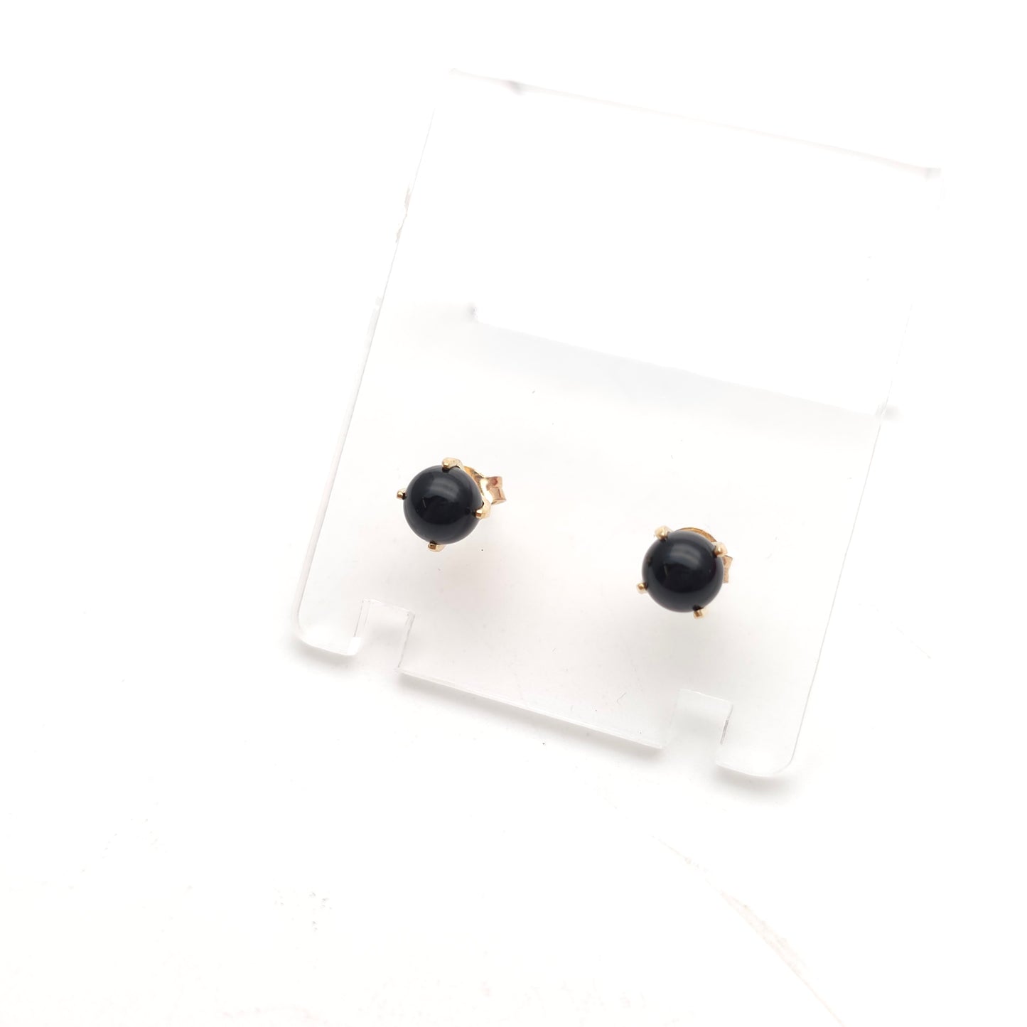 9ct Yellow Gold Vintage Black Onyx Sphere Bead Stud Earrings