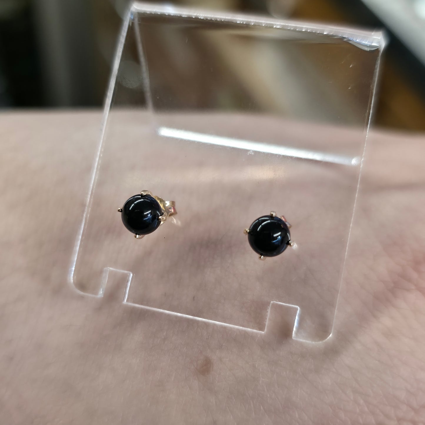 9ct Yellow Gold Vintage Black Onyx Sphere Bead Stud Earrings