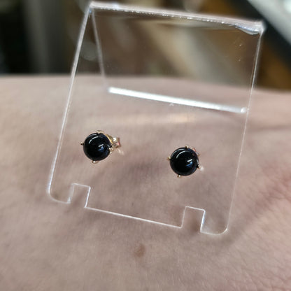 9ct Yellow Gold Vintage Black Onyx Sphere Bead Stud Earrings