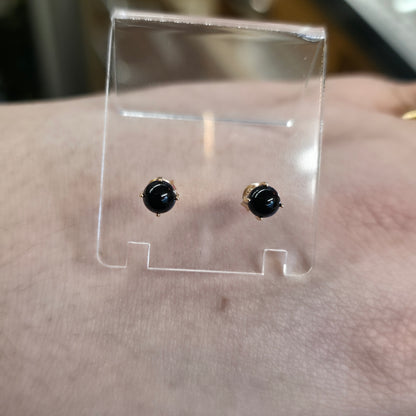 9ct Yellow Gold Vintage Black Onyx Sphere Bead Stud Earrings