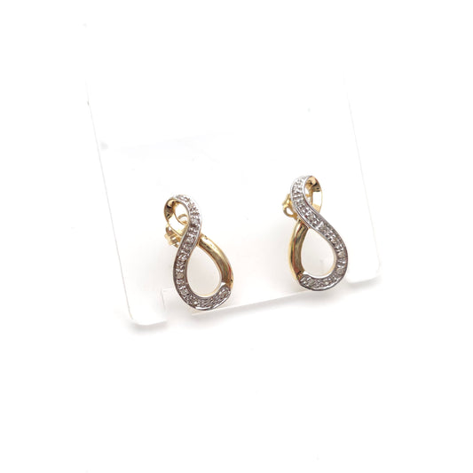 9ct Yellow And White Gold Double Loop Diamond Set Stud Earrings