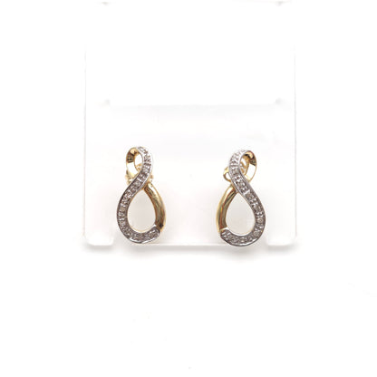 9ct Yellow And White Gold Double Loop Diamond Set Stud Earrings