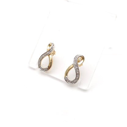 9ct Yellow And White Gold Double Loop Diamond Set Stud Earrings