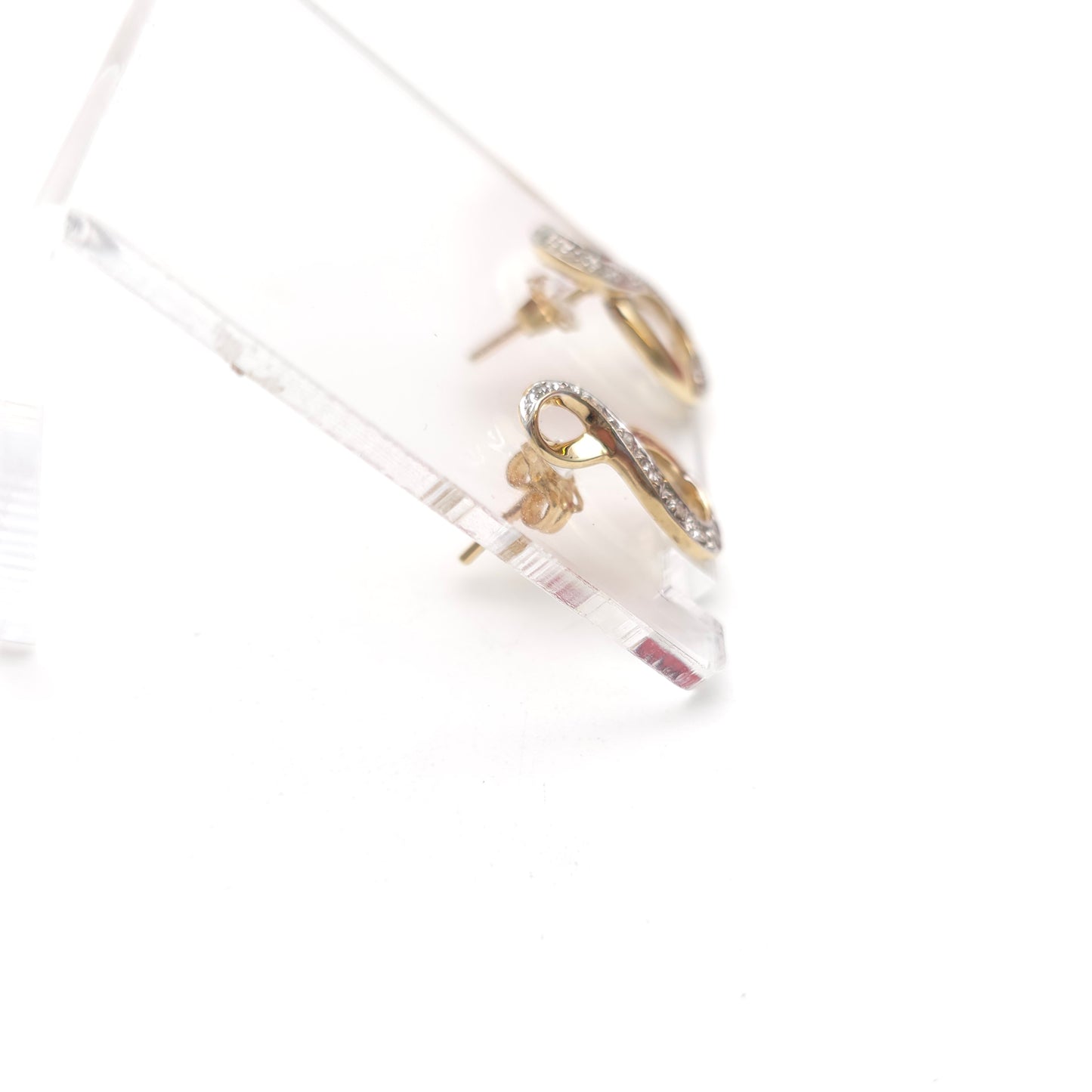 9ct Yellow And White Gold Double Loop Diamond Set Stud Earrings