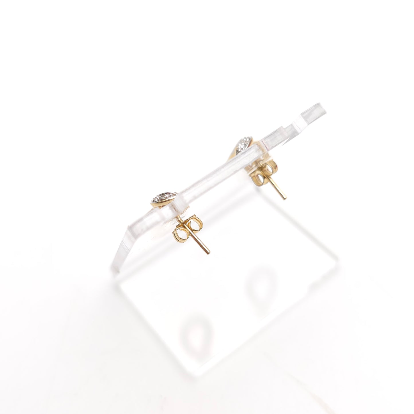 9ct Yellow And White Gold Double Loop Diamond Set Stud Earrings