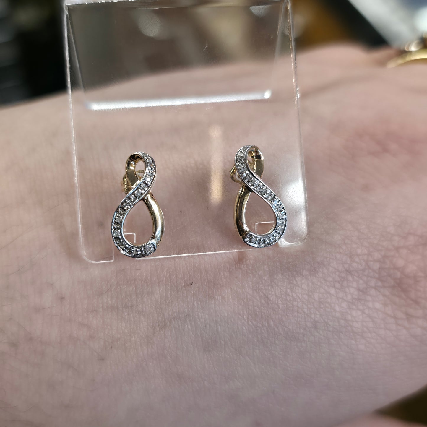 9ct Yellow And White Gold Double Loop Diamond Set Stud Earrings