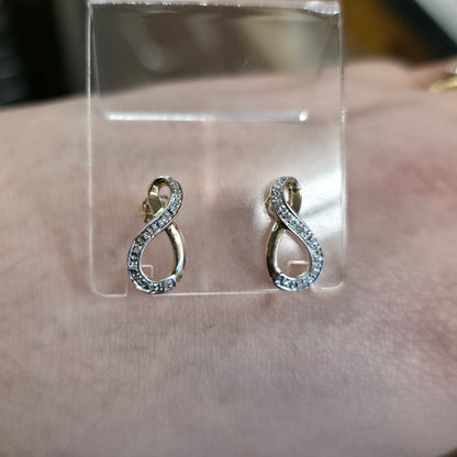 9ct Yellow And White Gold Double Loop Diamond Set Stud Earrings