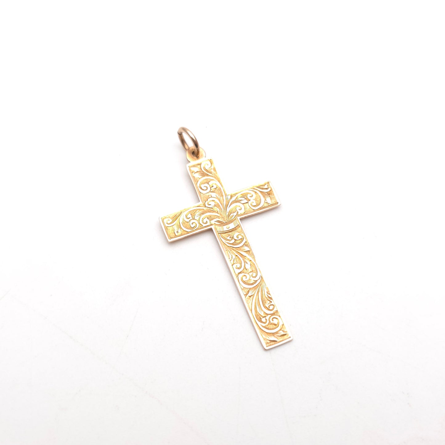 9ct Rose Gold Antique Foliate Engraved Patterned Cross Pendant Piece