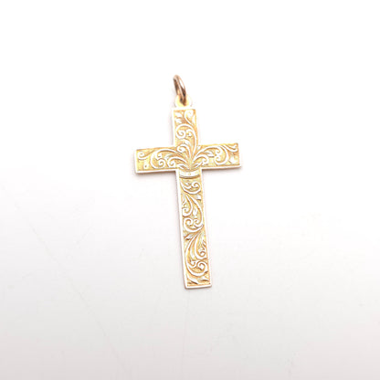 9ct Rose Gold Antique Foliate Engraved Patterned Cross Pendant Piece